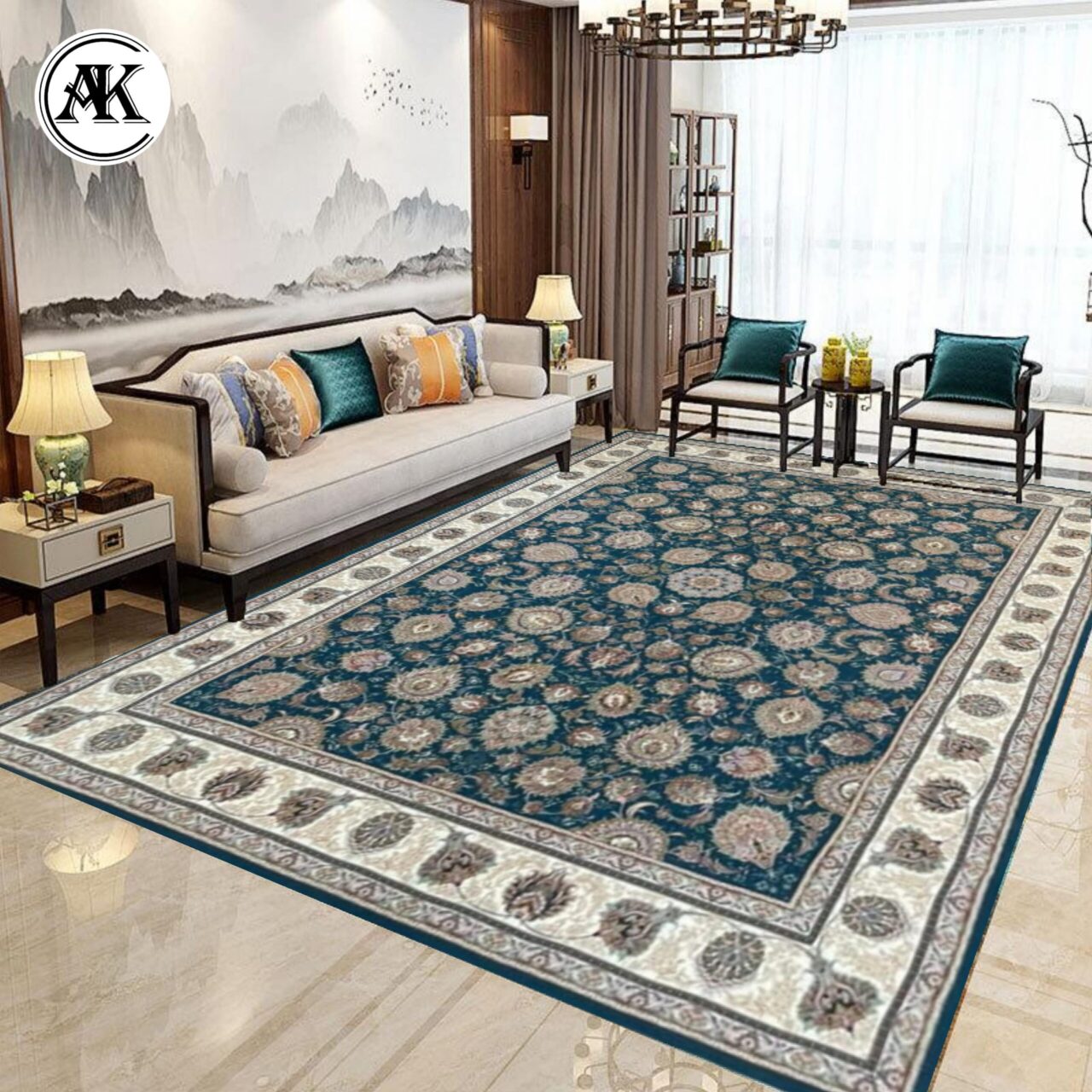 دکوراسیون فرش 1200 شانه افشان پاکدست آبی