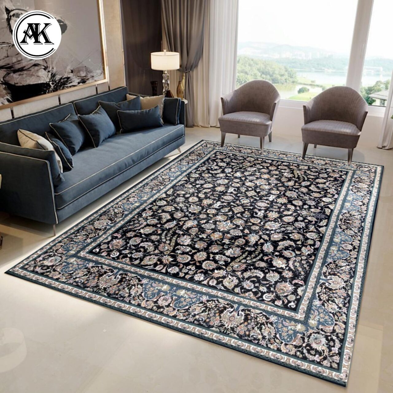 دکوراسیون فرش 1200 شانه شاهکار سرمه ای