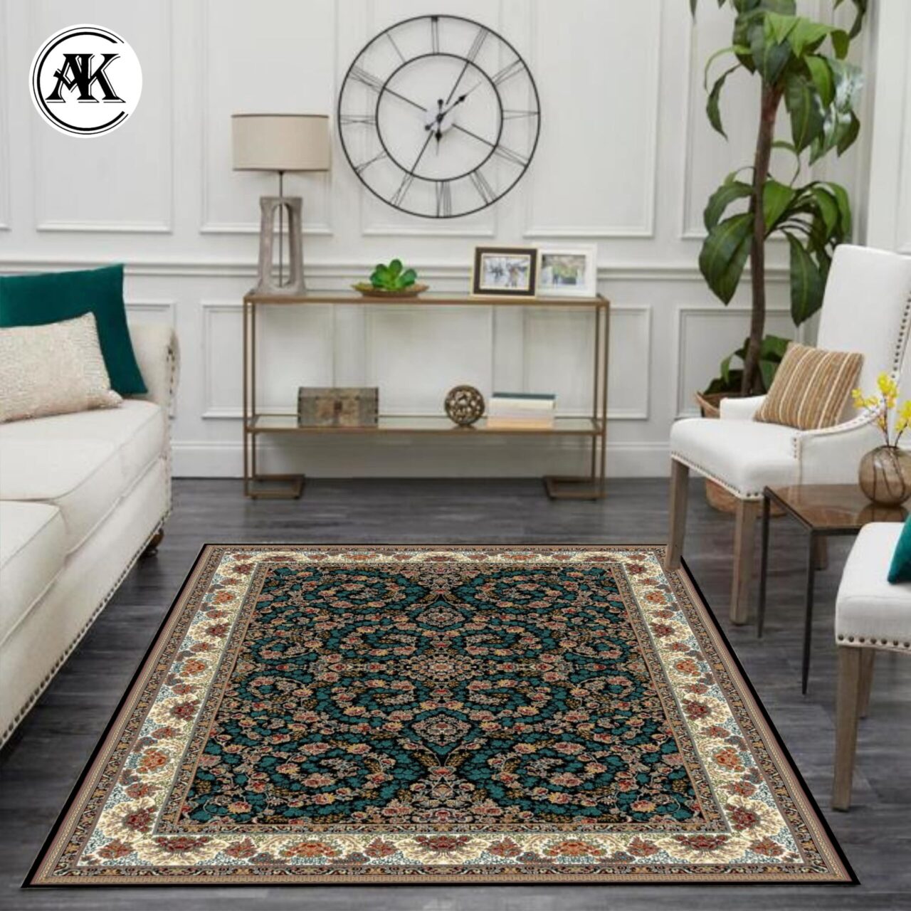 شبیه‌سازی فرش طرح 700 شانه رز سرمه‌ای