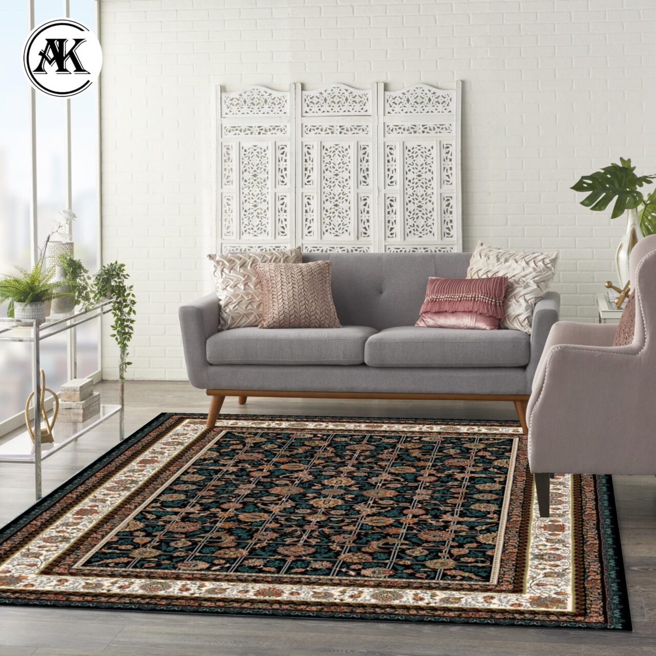 شبیه‌سازی فرش طرح 700 شانه کرشمه سرمه‌ ای