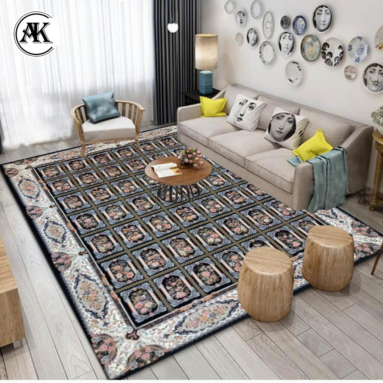 فرش 1200 شانه خشتی ناز آفرین سرمه ای