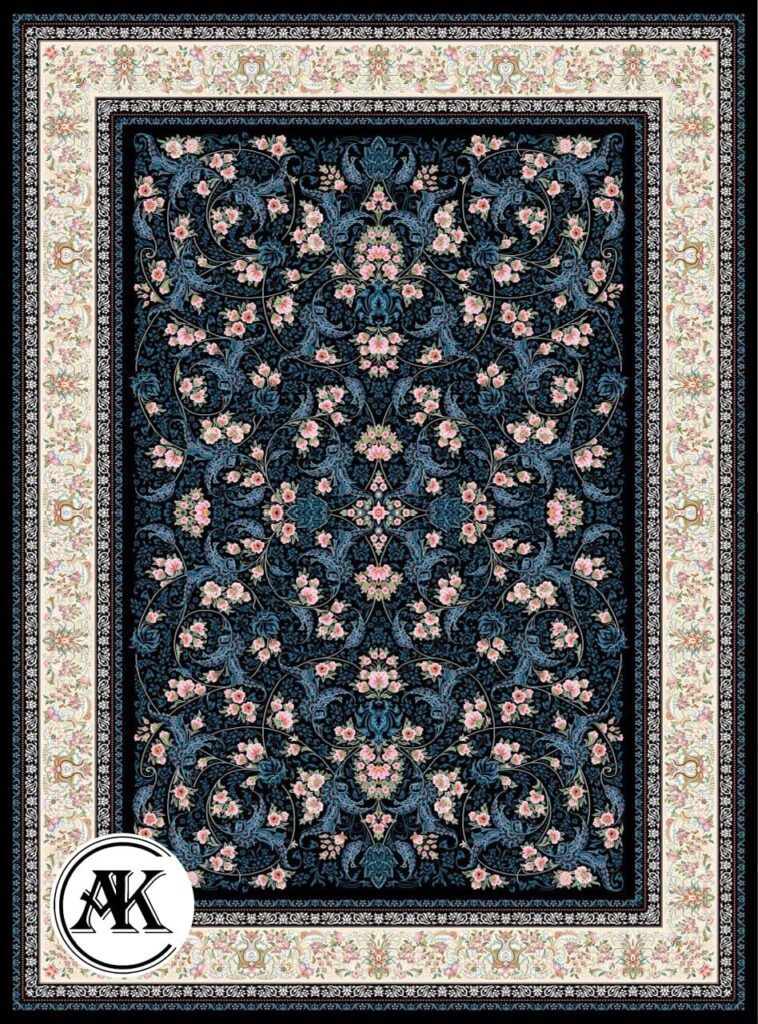 خرید فرش 700 شانه افشان درباری سرمه ای