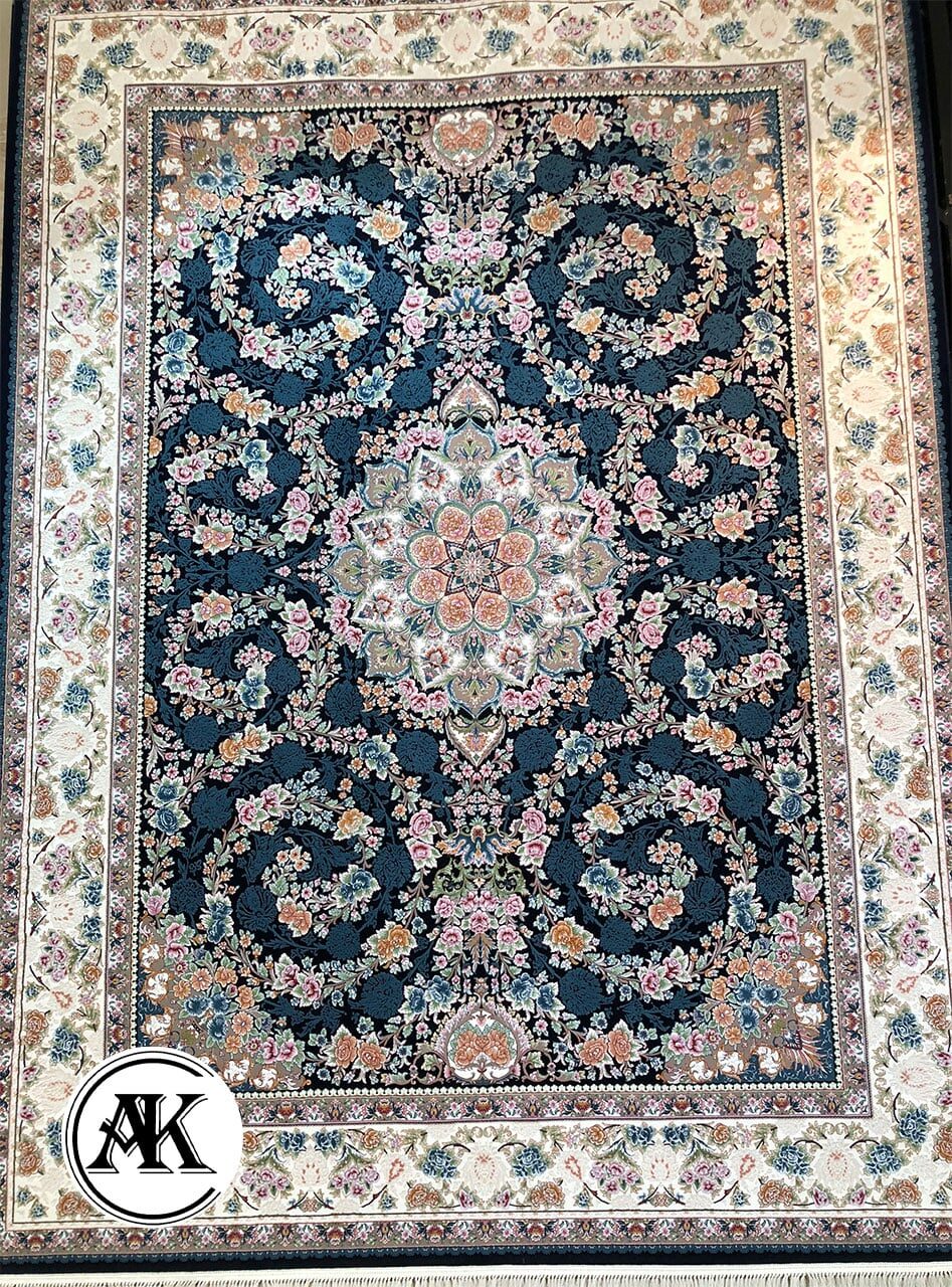 فرش 700 شانه گل آفرین سرمه ای