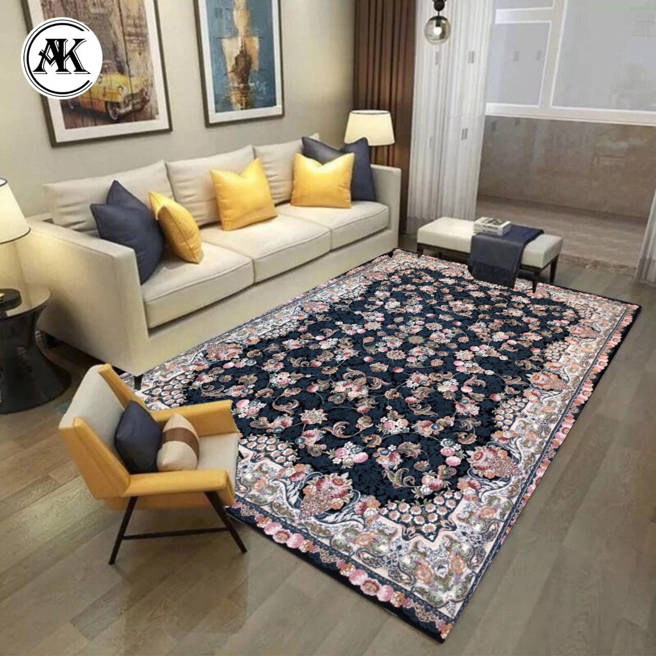 شبیه سازی فرش 700 شانه افشان الماس سرمه ای