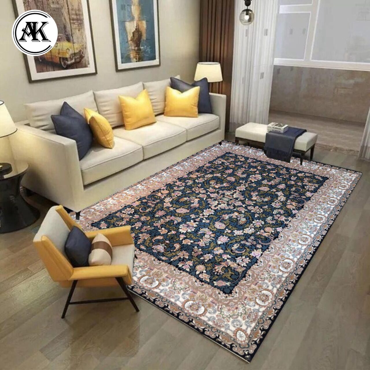 شبیه سازی فرش 700 شانه افشان زرین سرمه ای