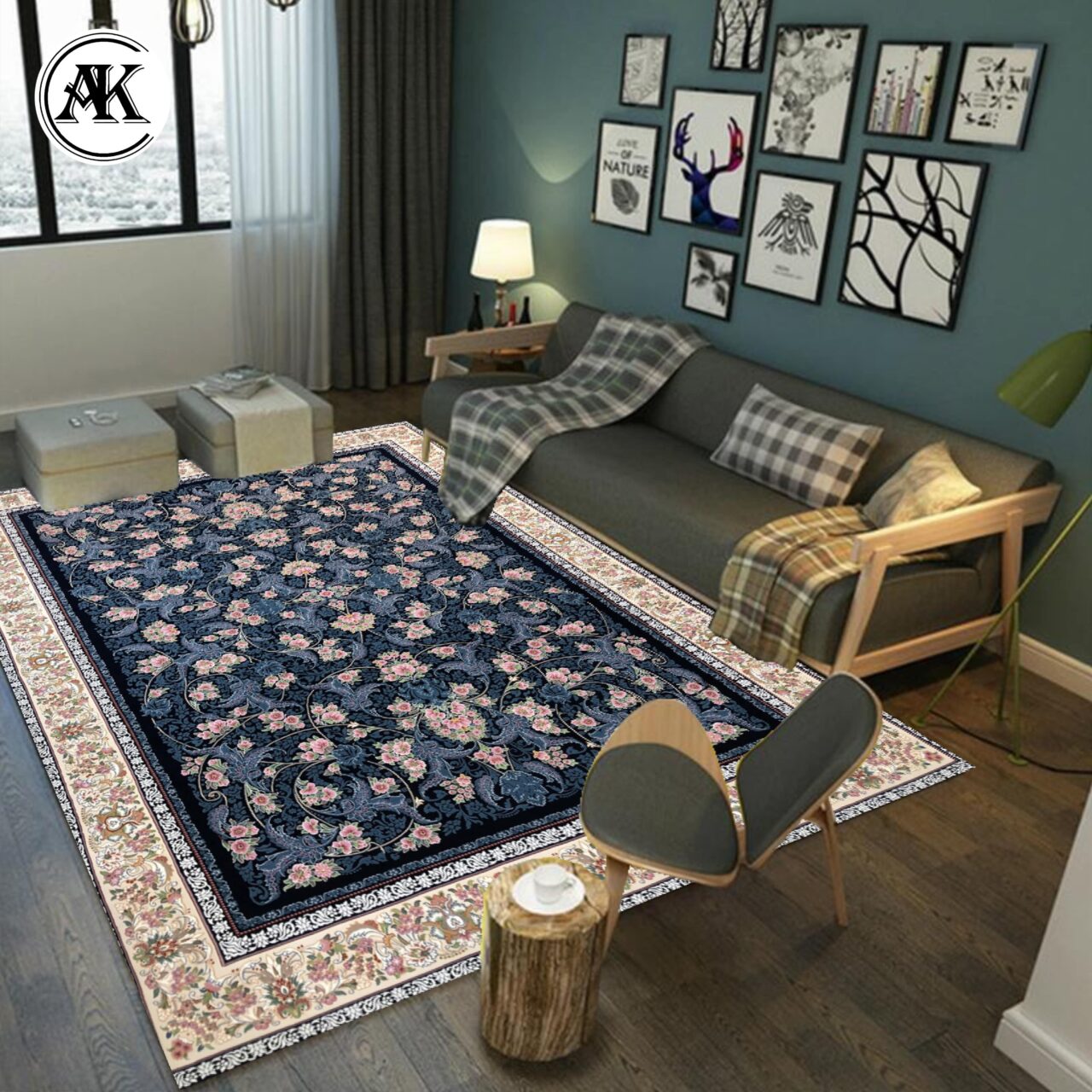 شبیه سازی فرش 700 شانه افشان درباری سرمه ای