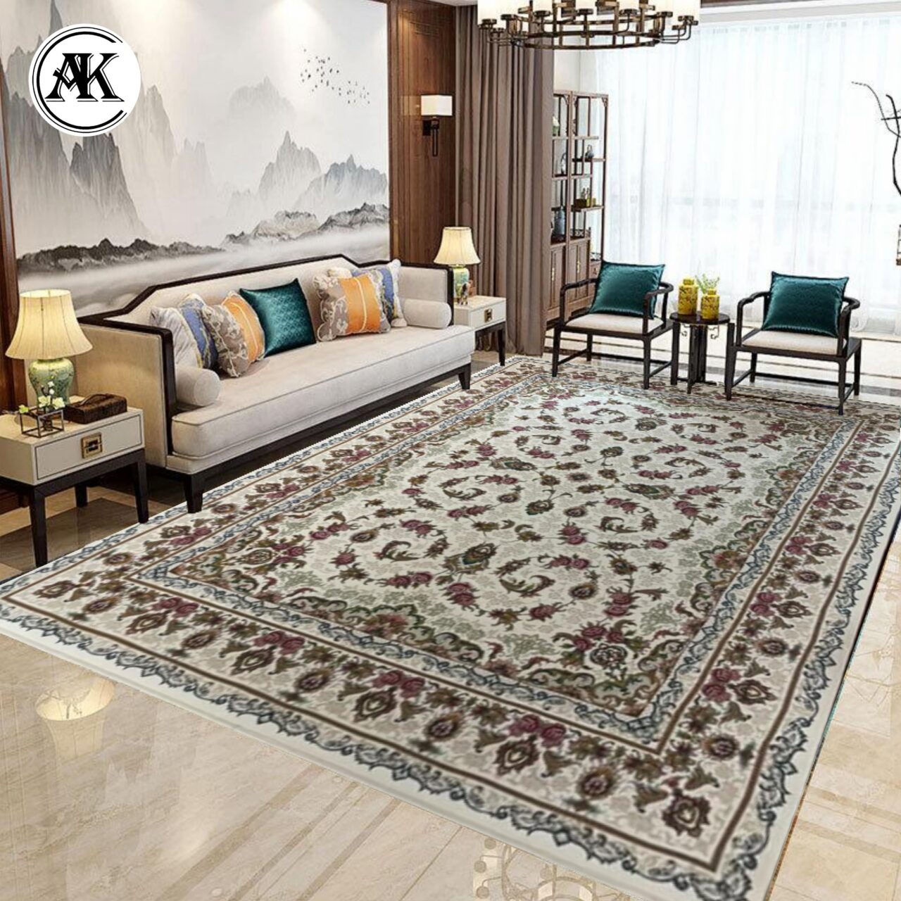 شبیه سازی فرش 700 شانه افشان روژا سفید