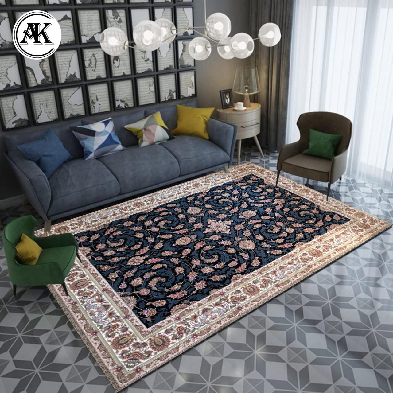 شبیه سازی فرش 700 شانه لی رز سرمه ای