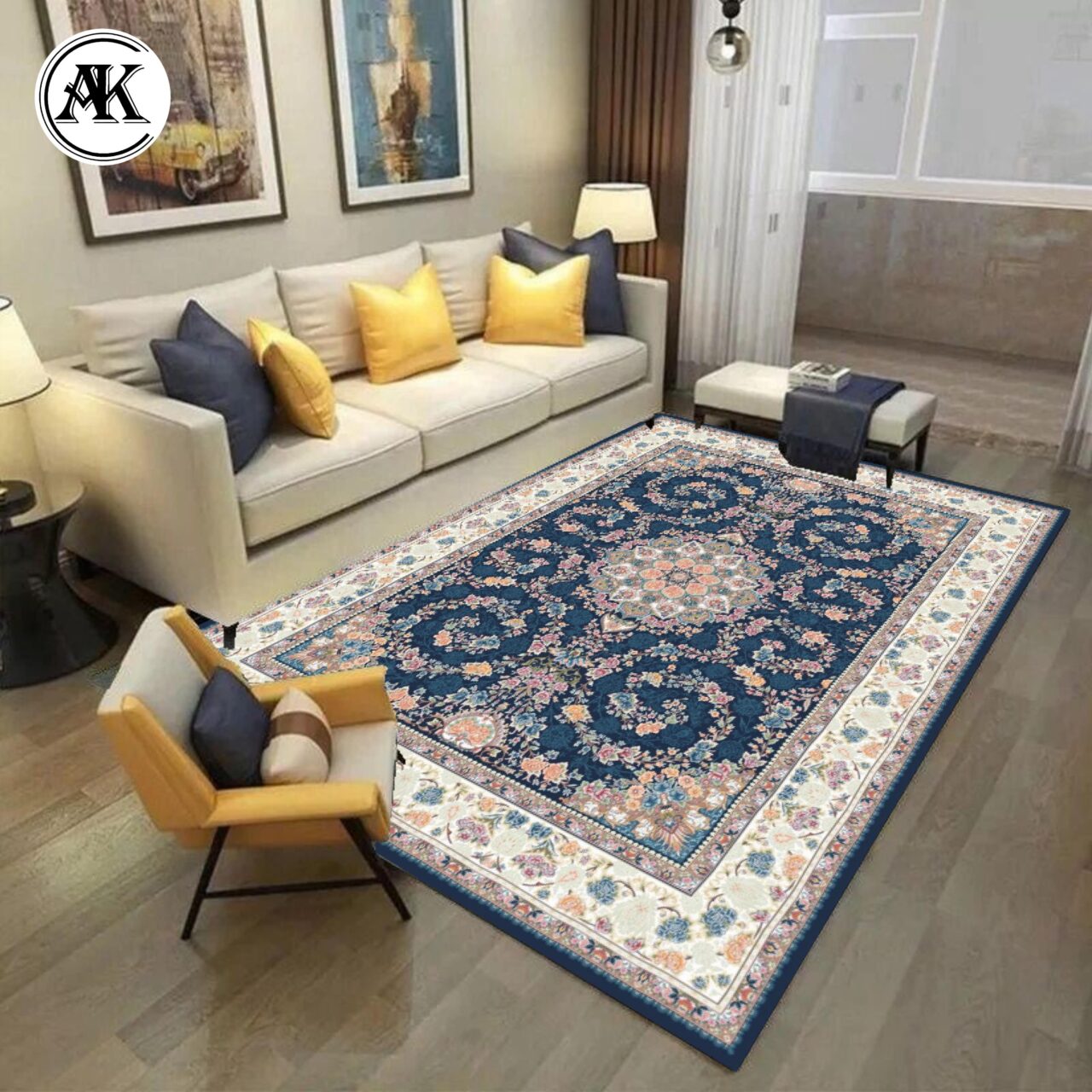 شبیه سازی فرش 700 شانه گل آفرین سرمه ای