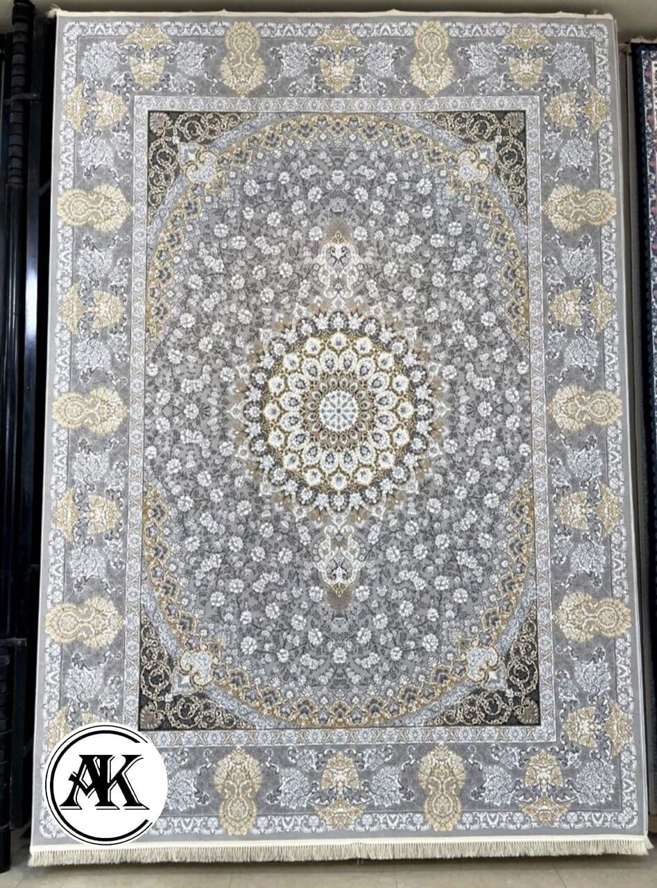 خرید فرش 1200 شانه قلمکار نقره ای