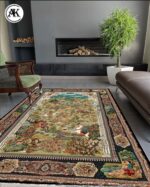 دکوراسیون فرش 700 شانه شکارگاه سرمه ای با نخ اکریلیک