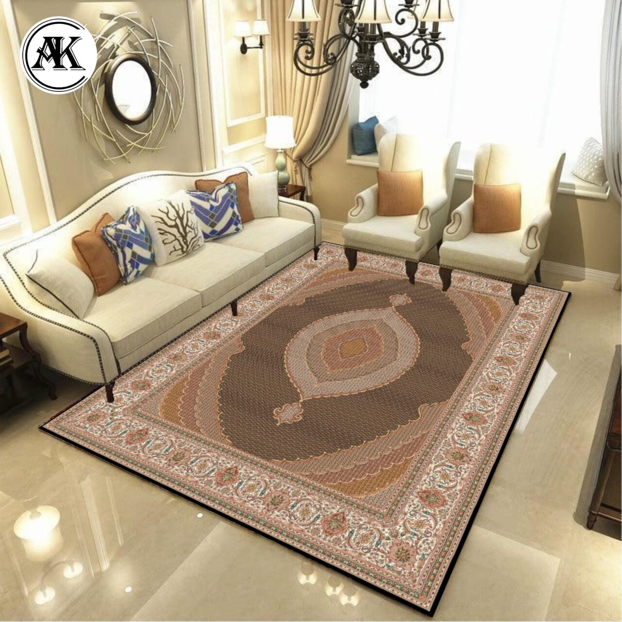 دکوراسیون فرش 700 شانه ماهی اصیل سرمه_ای حاشیه کرم