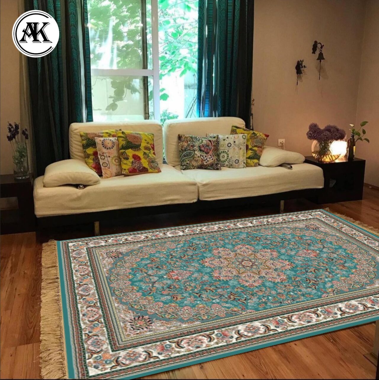 دکوراسیون فرش 700 شانه میخک آبی با نخ اکریلیک