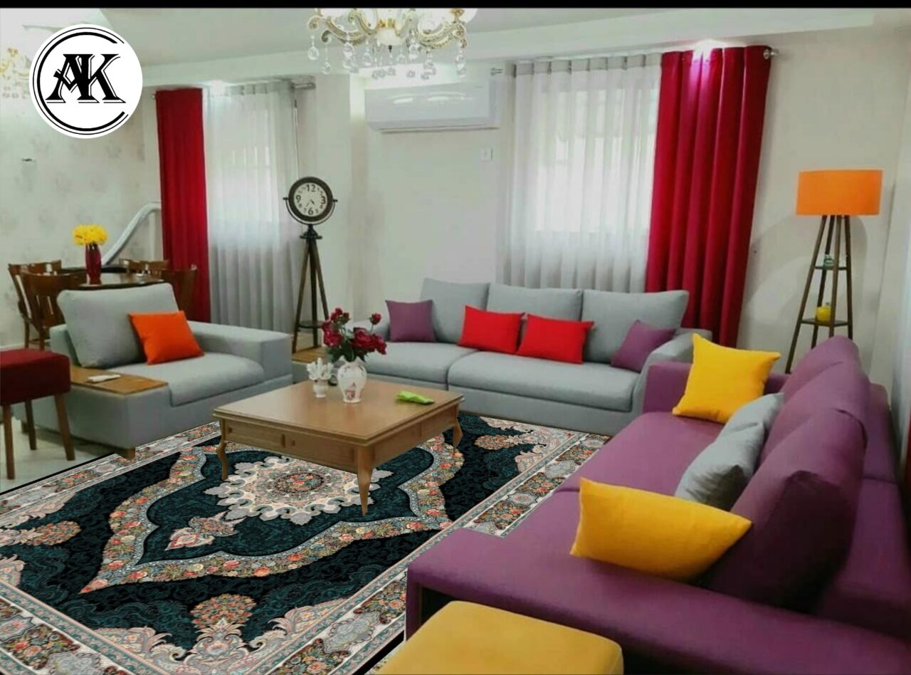 دکوراسیون فرش 700 شانه کارینا سرمه_ای با نخ اکریلیک