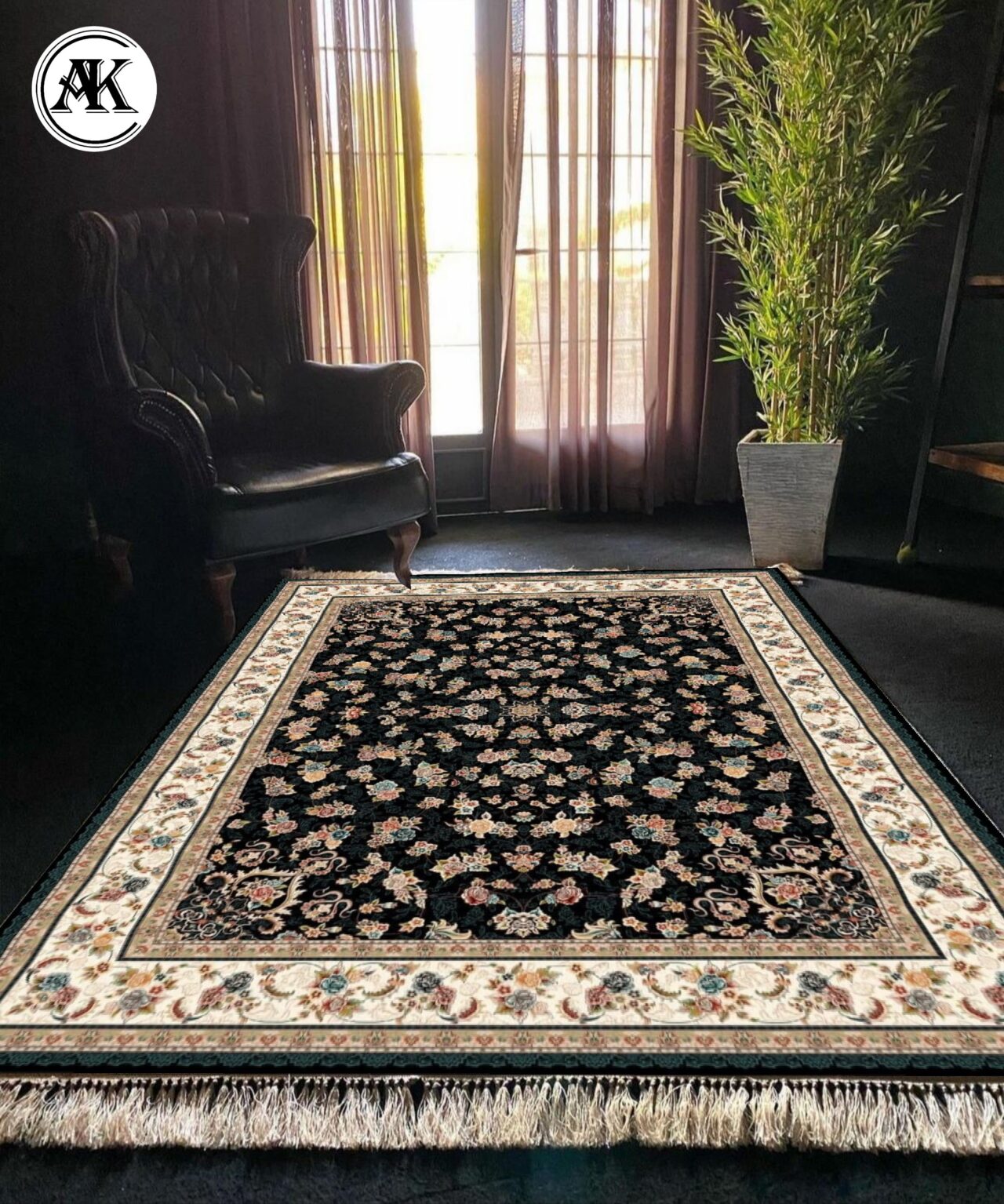 دکوراسیون فرش 700 شانه گیلدا سرمه_ای با نخ اکریلیک