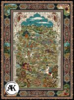 عکس ژورنالی فرش 700 شانه شکارگاه سرمه ای با نخ اکریلیک