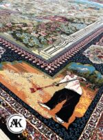 فرش 700 شانه شکارگاه سرمه ای با نخ اکریلیک 6