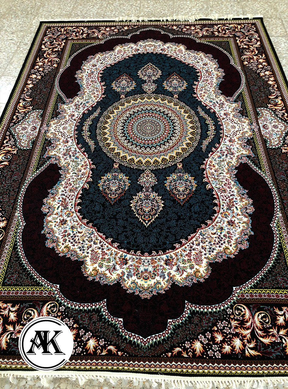 فرش 700 شانه کهربا سرمه_ای با نخ اکریلیک 1