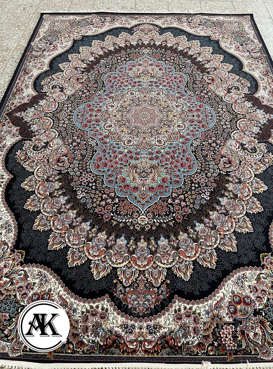 فرش ارکیده سرمه_ای با نخ اکریلیک 1