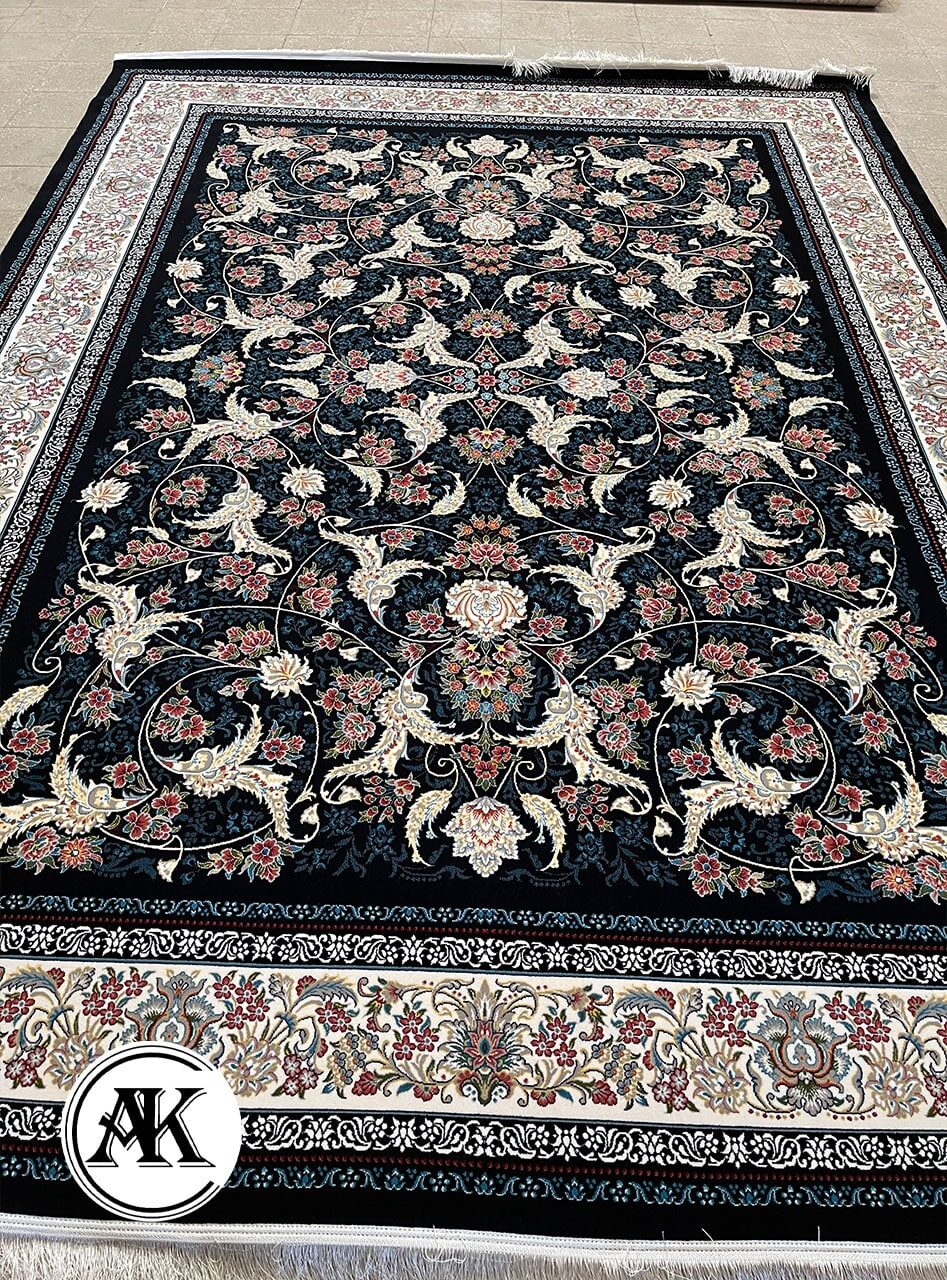 فرش درباری سرمه_ای با نخ اکریلیک 1