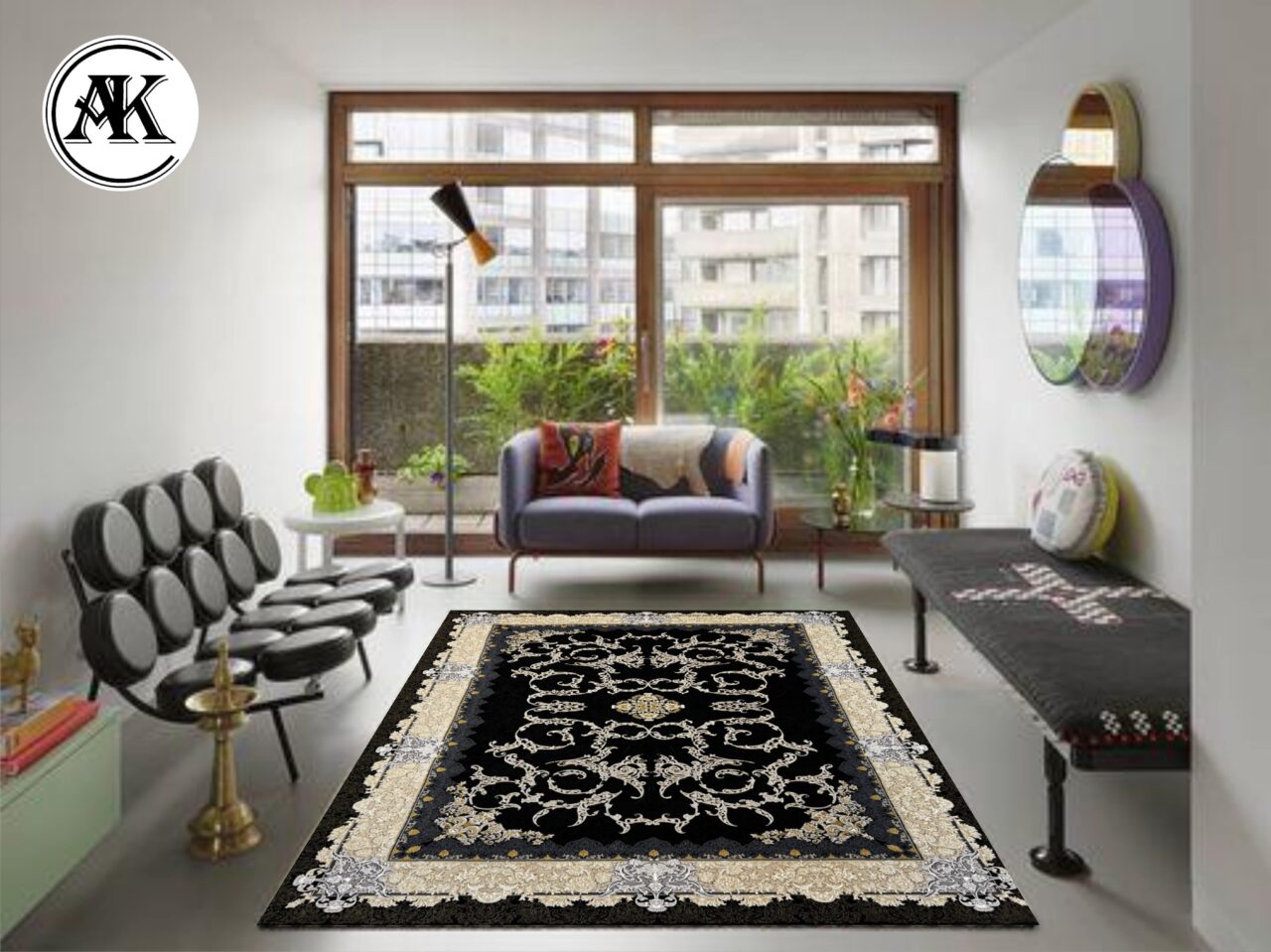 دکوراسیون فرش 1200 شانه آرمان سرمه_ای گل_برجسته