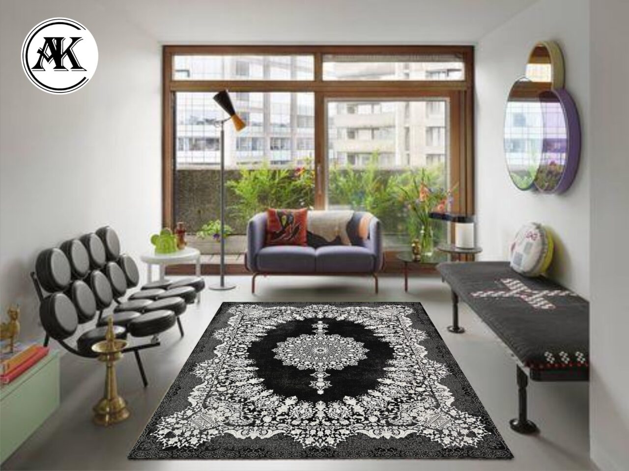 دکوراسیون فرش 1200 شانه آلما زغالی گل_برجسته