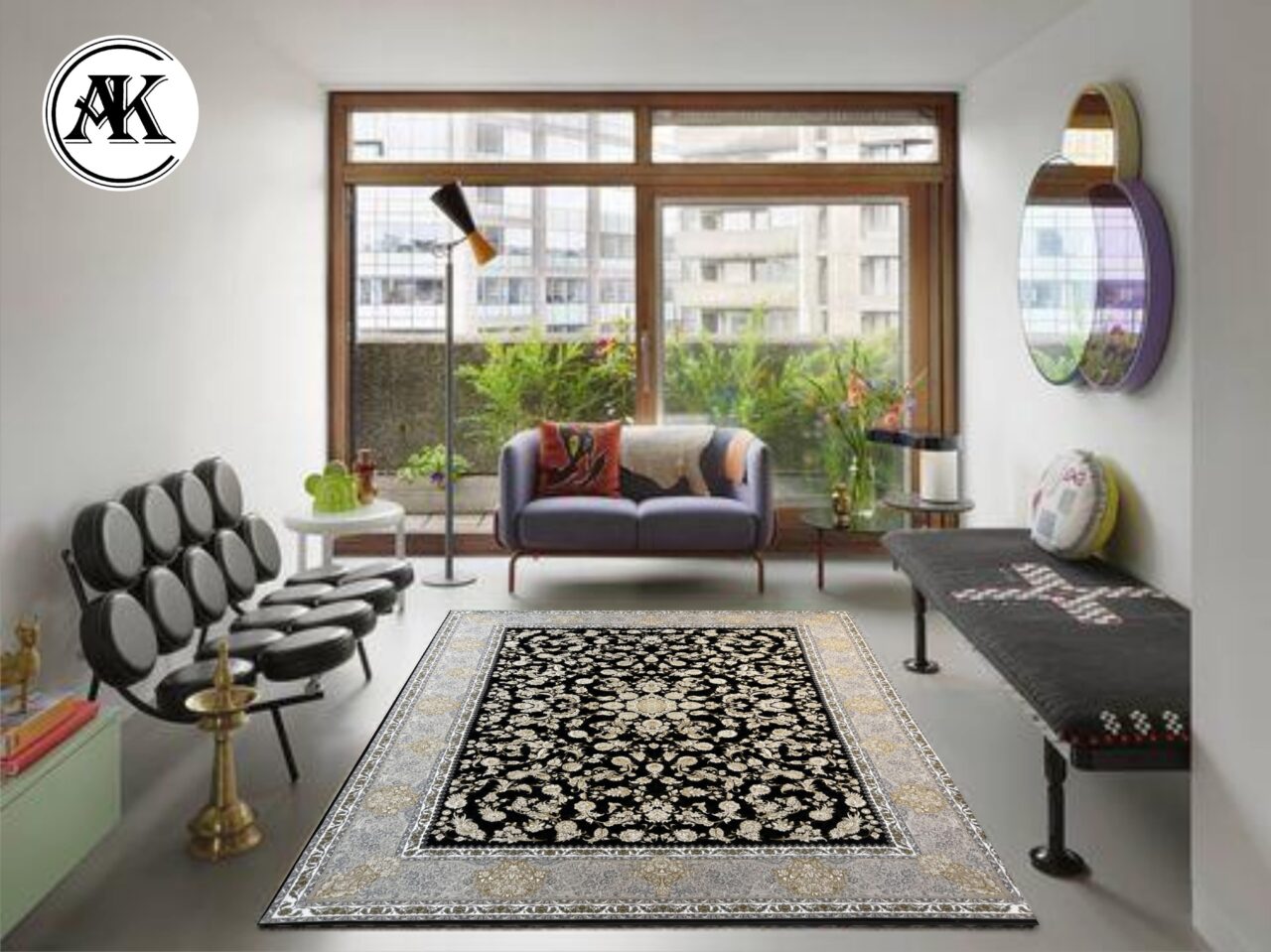 دکوراسیون فرش 1200 شانه آناک زغالی گل_برجسته