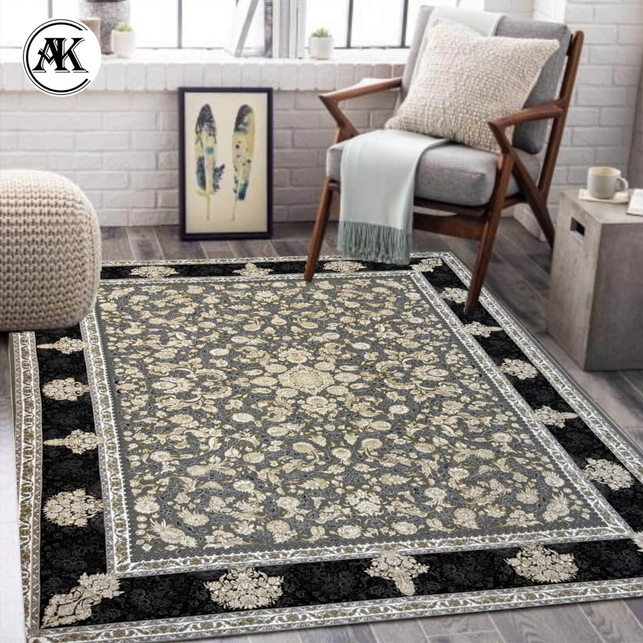 دکوراسیون فرش 1200 شانه آناک نقره_ای گل_برجسته