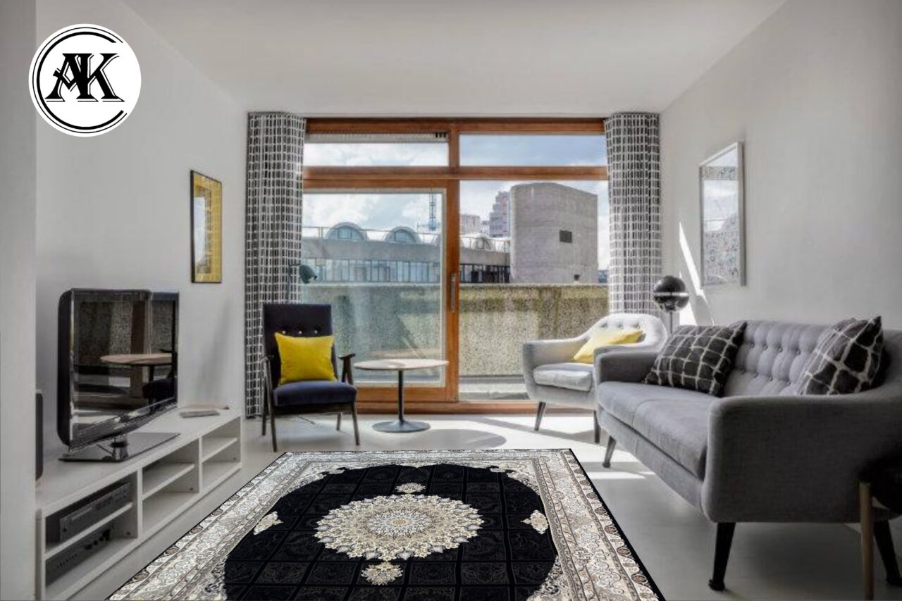 دکوراسیون فرش 1200 شانه آوینا سرمه_ای گل_برجسته