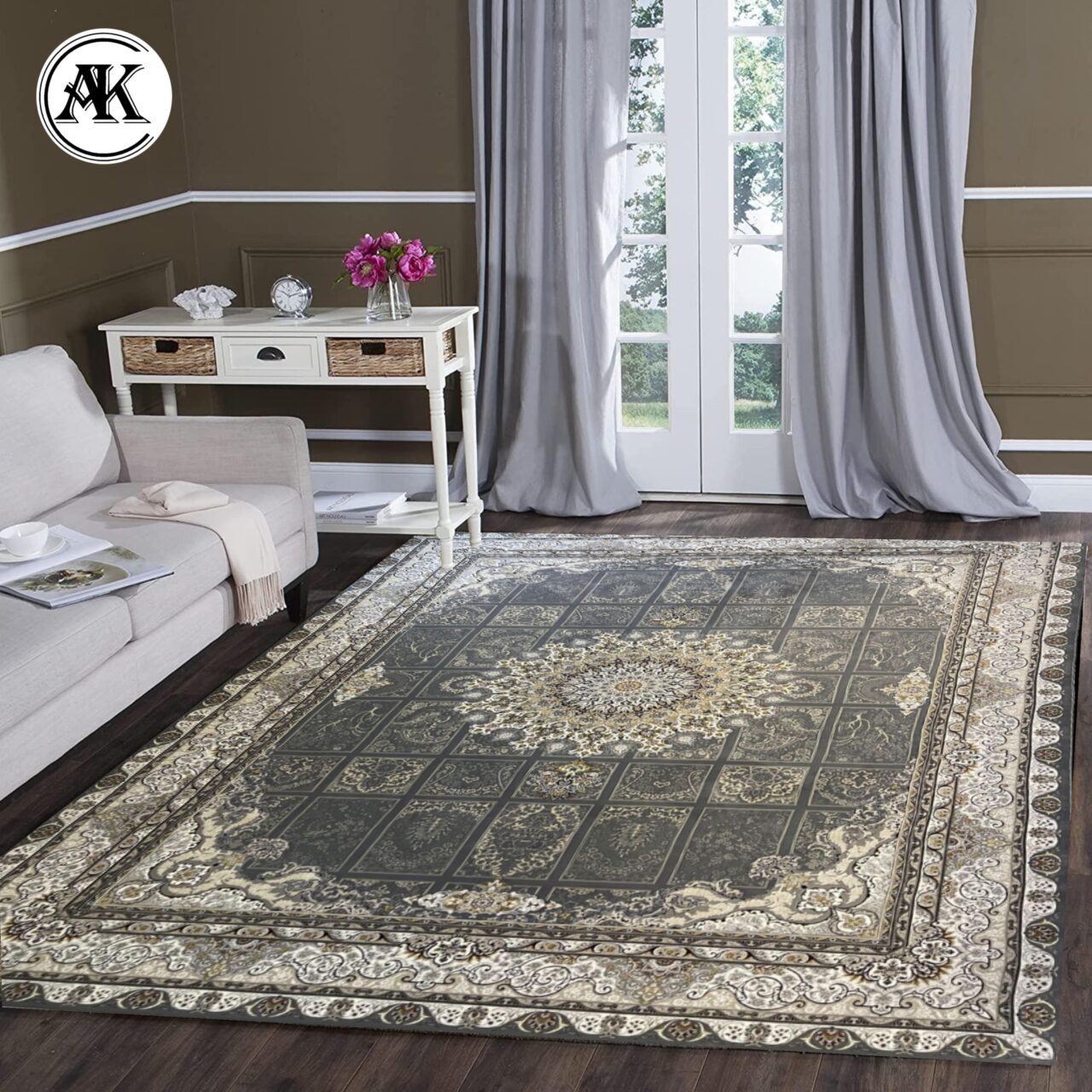دکوراسیون فرش 1200 شانه آوینا طوسی گل_برجسته