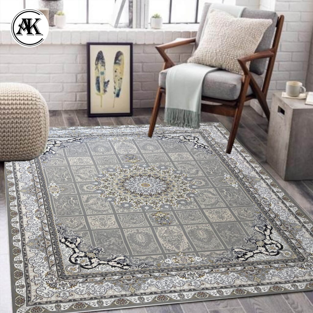 دکوراسیون فرش 1200 شانه آوینا نقره_ای گل_برجسته