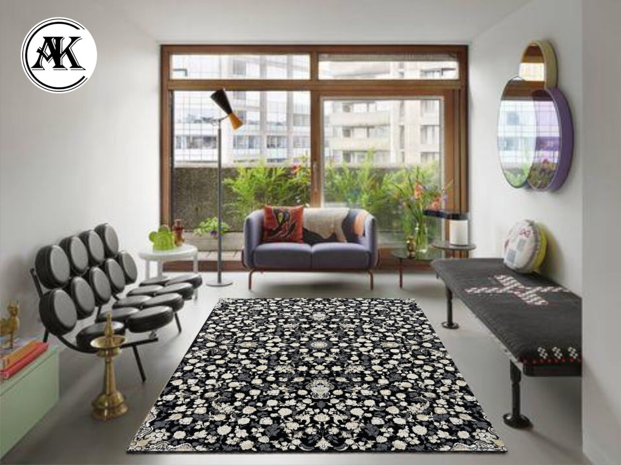 دکوراسیون فرش 1200 شانه انوشا زغالی گل_برجسته