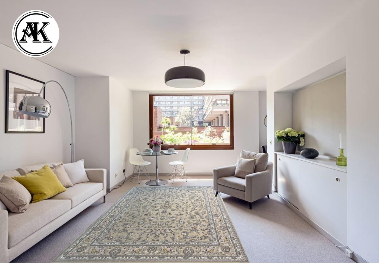 دکوراسیون فرش 1200 شانه بنفشه بژ گل_برجسته