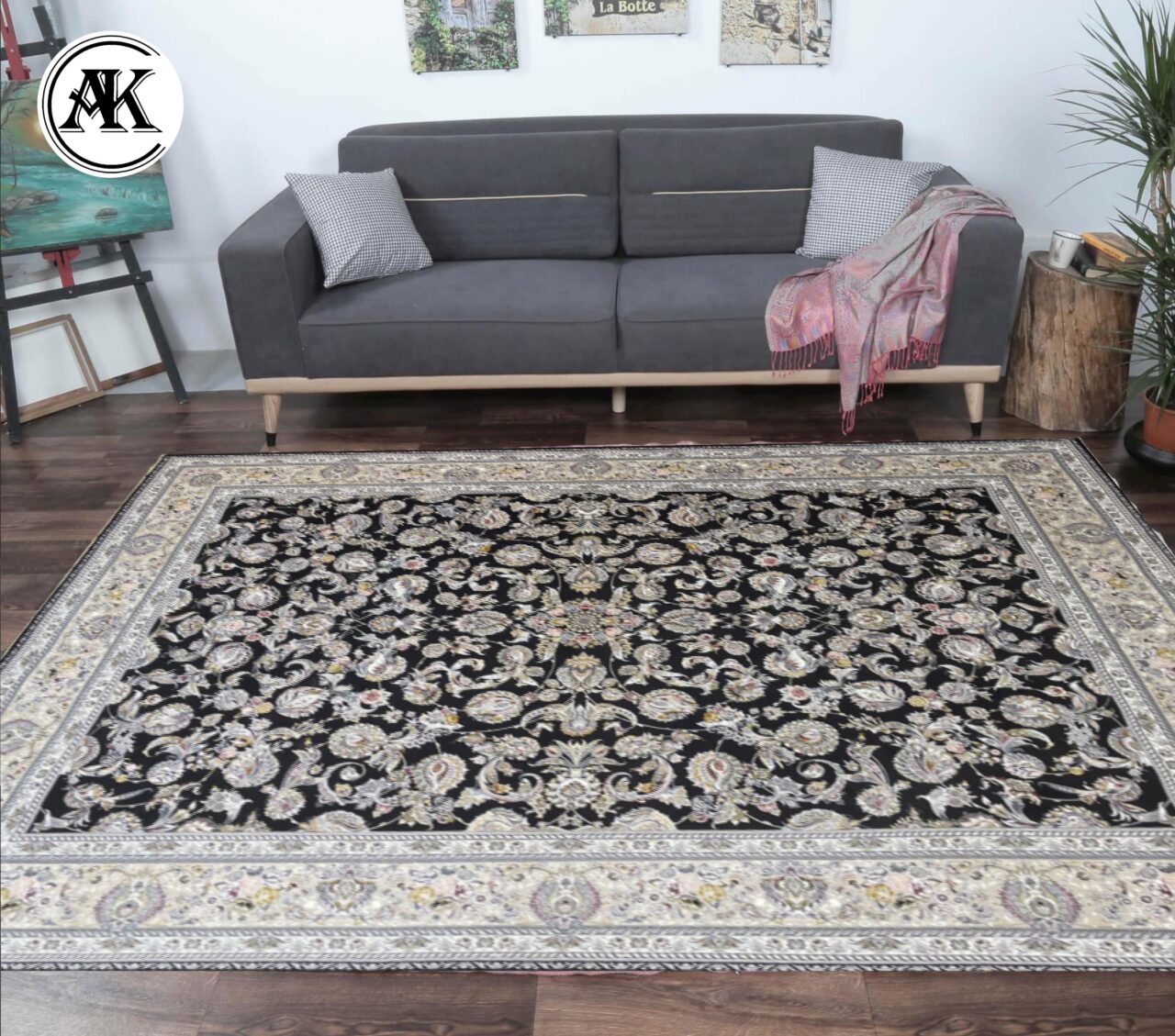 دکوراسیون فرش 1200 شانه بنفشه زغالی گل_برجسته