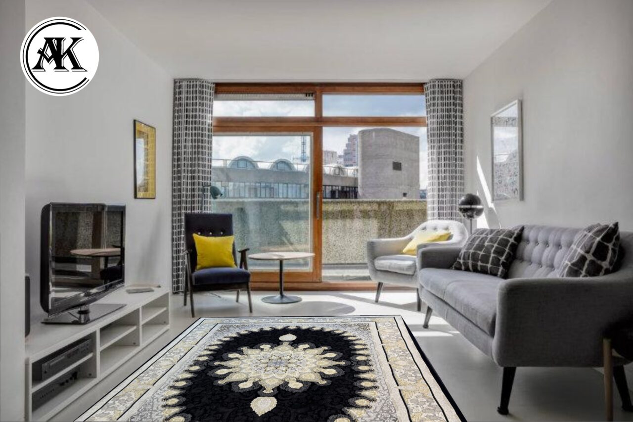 دکوراسیون فرش 1200 شانه بهار سرمه_ای گل_برجسته