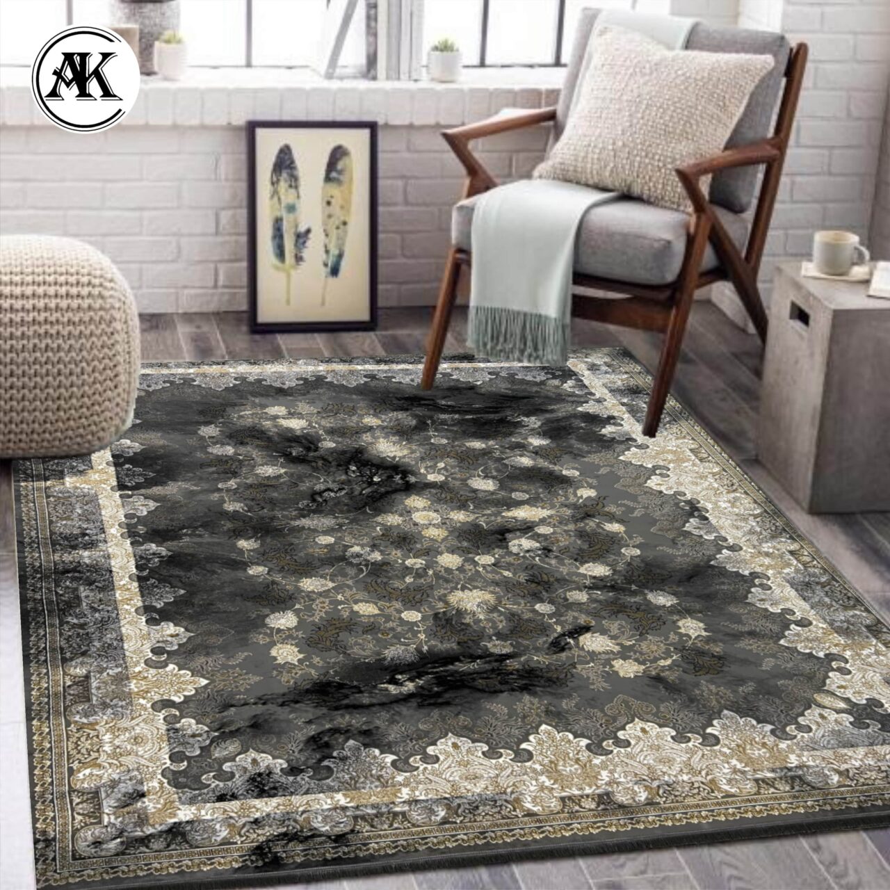 دکوراسیون فرش 1200 شانه تیرانا نقره_ای گل_برجسته