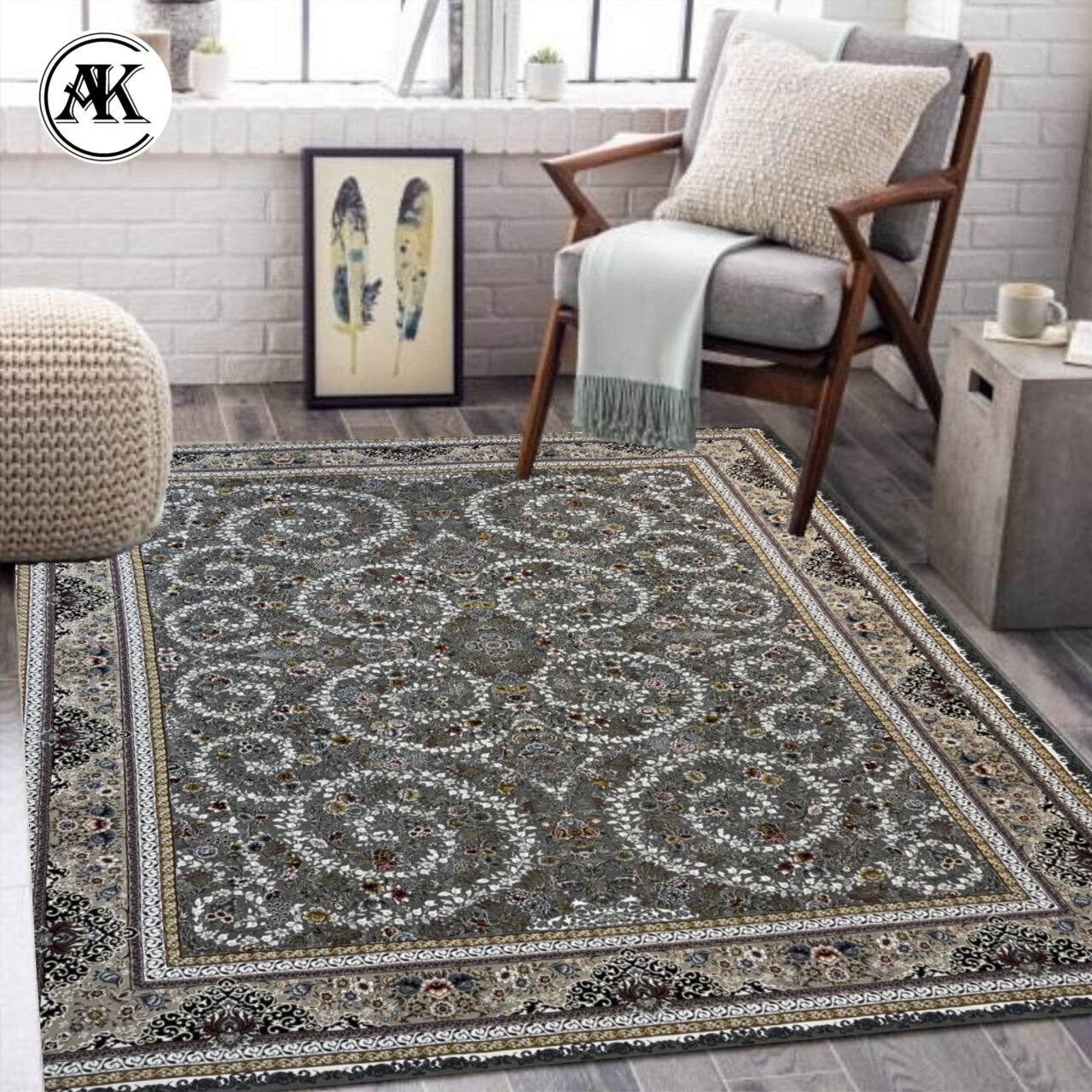 دکوراسیون فرش 1200 شانه تینا نقره_ای گل_برجسته