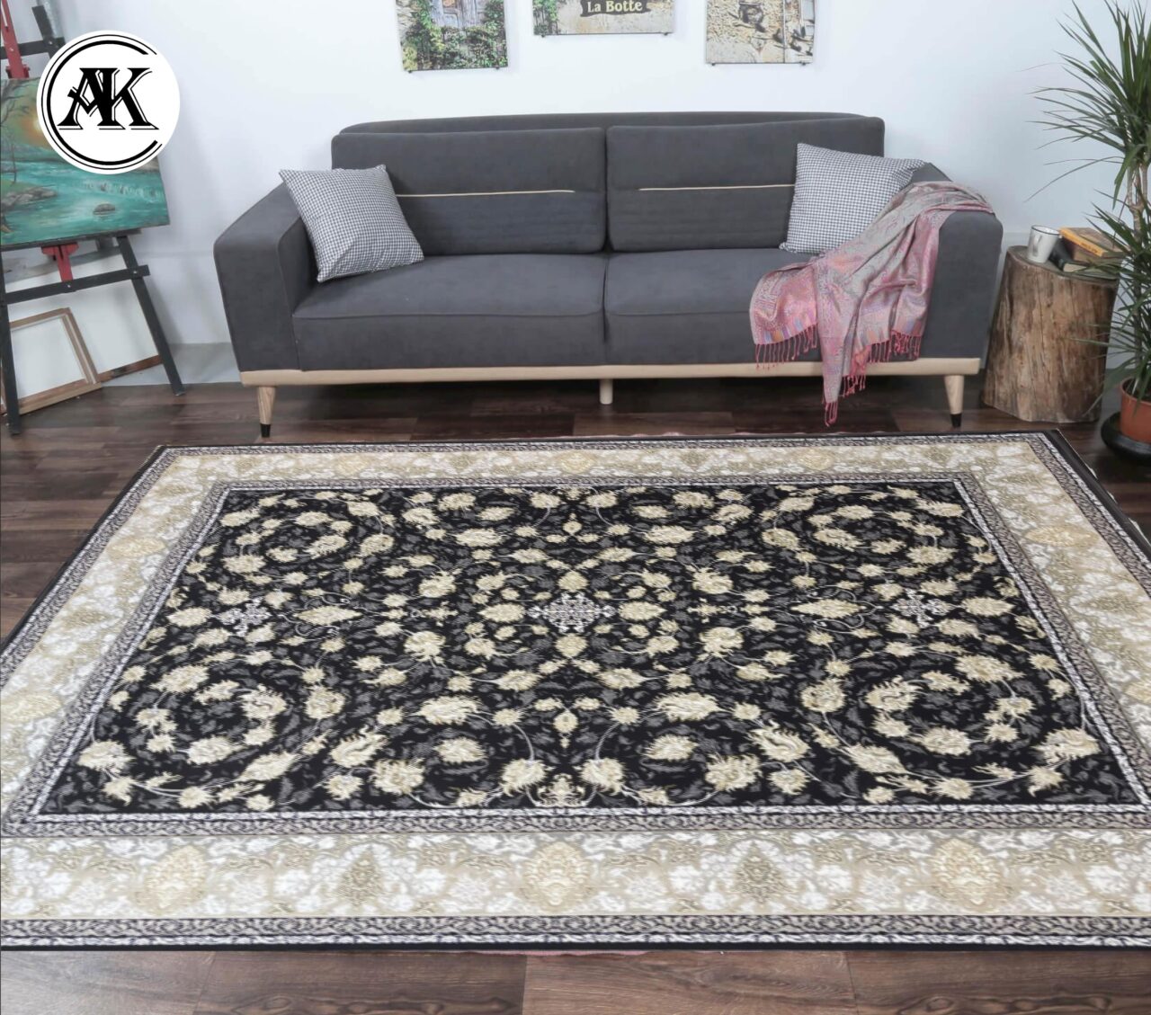 دکوراسیون فرش 1200 شانه رومینا زغالی گل_برجسته