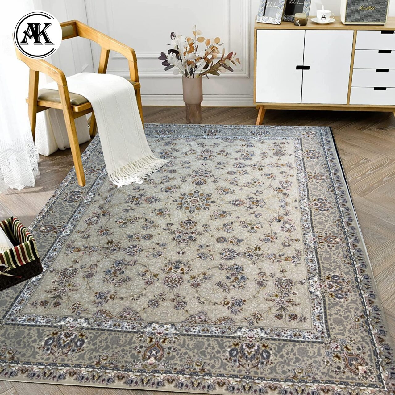 دکوراسیون فرش 1200 شانه شیک بژ گل_برجسته