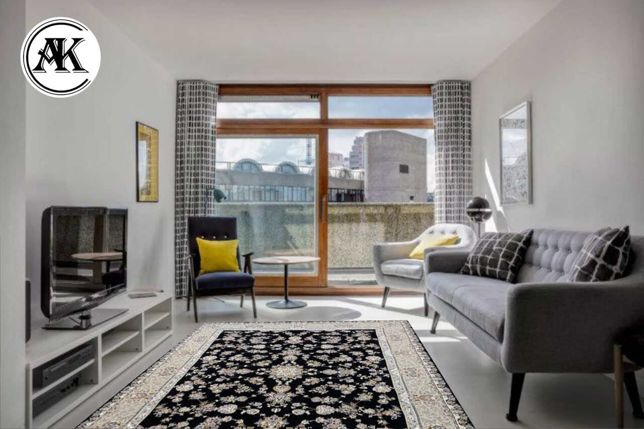 دکوراسیون فرش 1200 شانه شیک سرمه_ای گل_برجسته