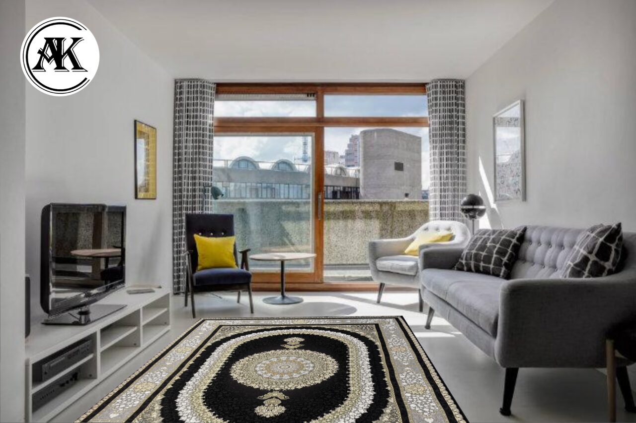 دکوراسیون فرش 1200 شانه صدرا سرمه_ای گل_برجسته