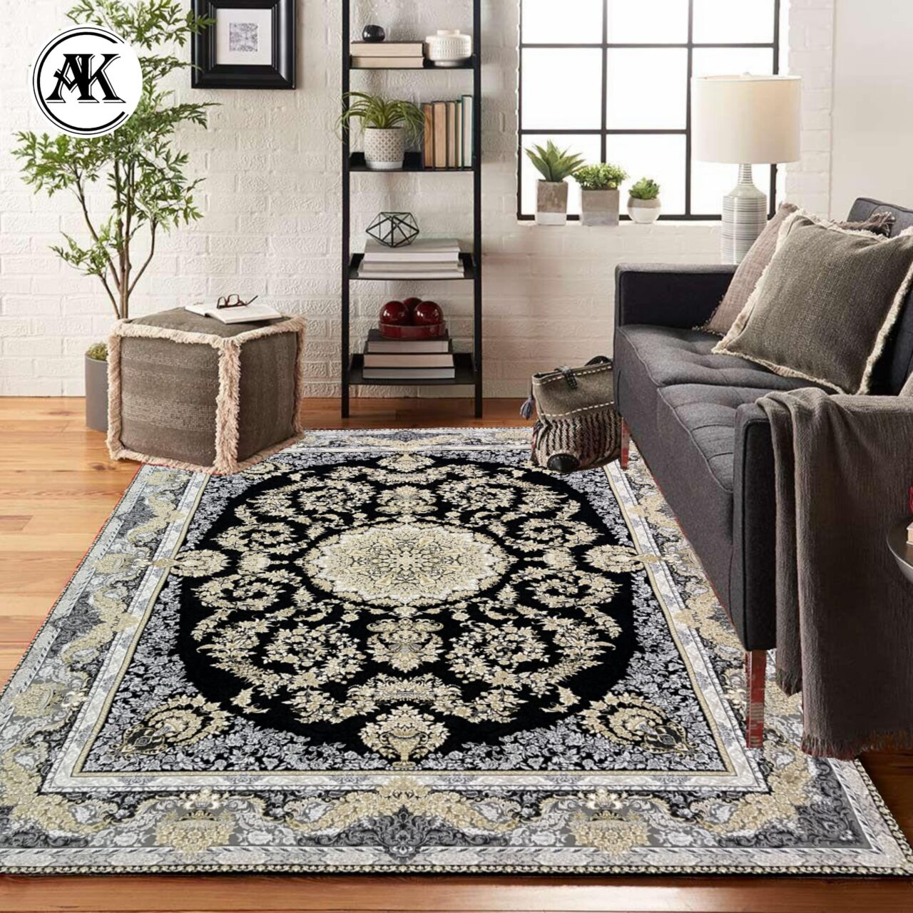 دکوراسیون فرش 1200 شانه طلا سرمه_ای گل_برجسته