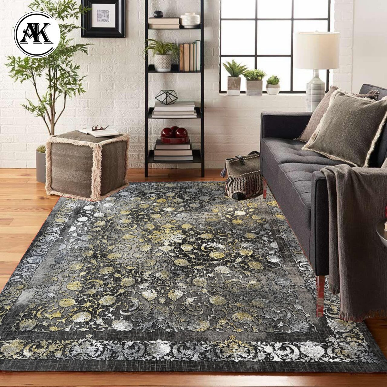 دکوراسیون فرش 1200 شانه میلان زغالی گل_برجسته