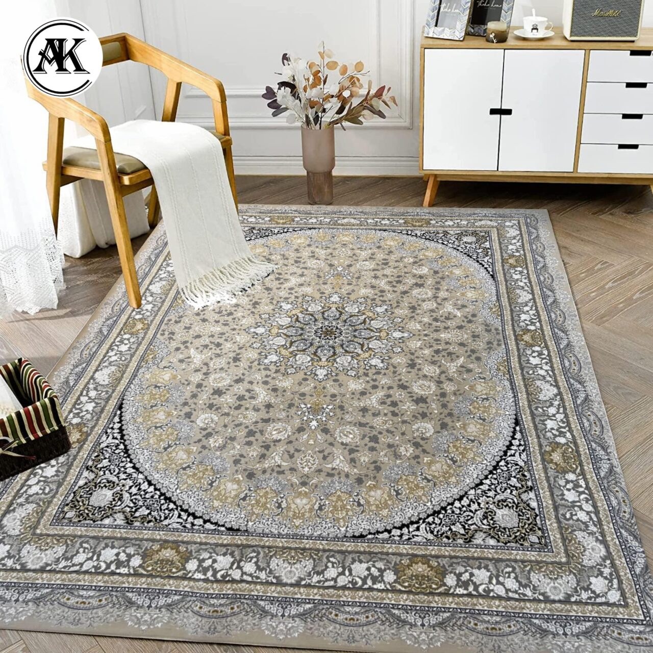 دکوراسیون فرش 1200 شانه نائین بژ گل_برجسته