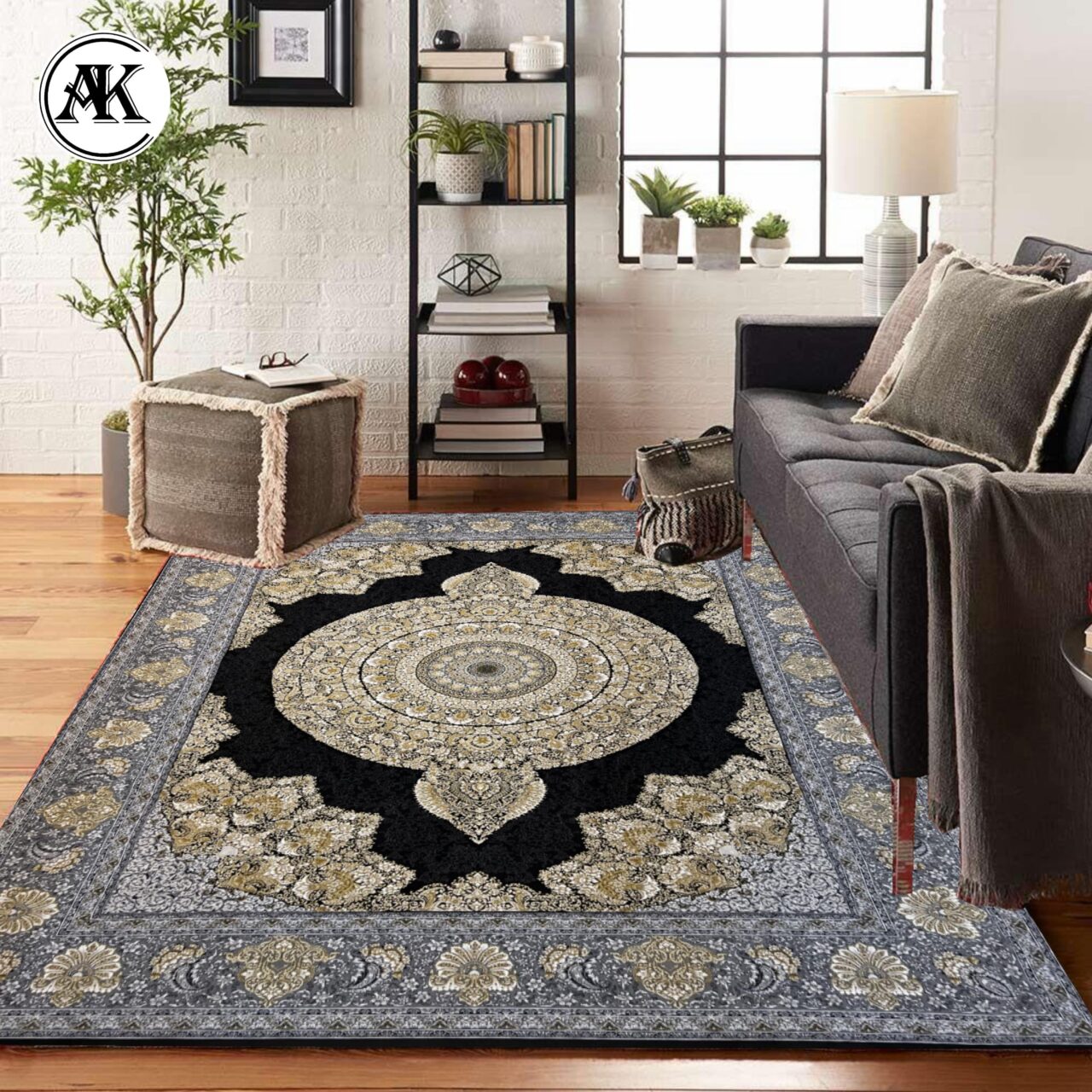 دکوراسیون فرش 1200 شانه ورساچه زغالی گل_برجسته