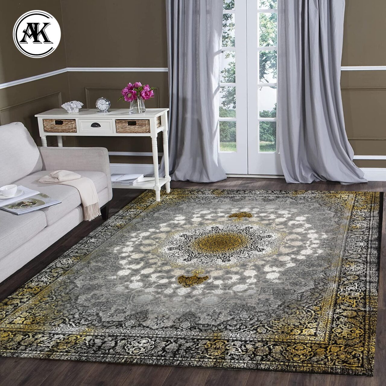 دکوراسیون فرش 1200 شانه وین نقره_ای گل_برجسته