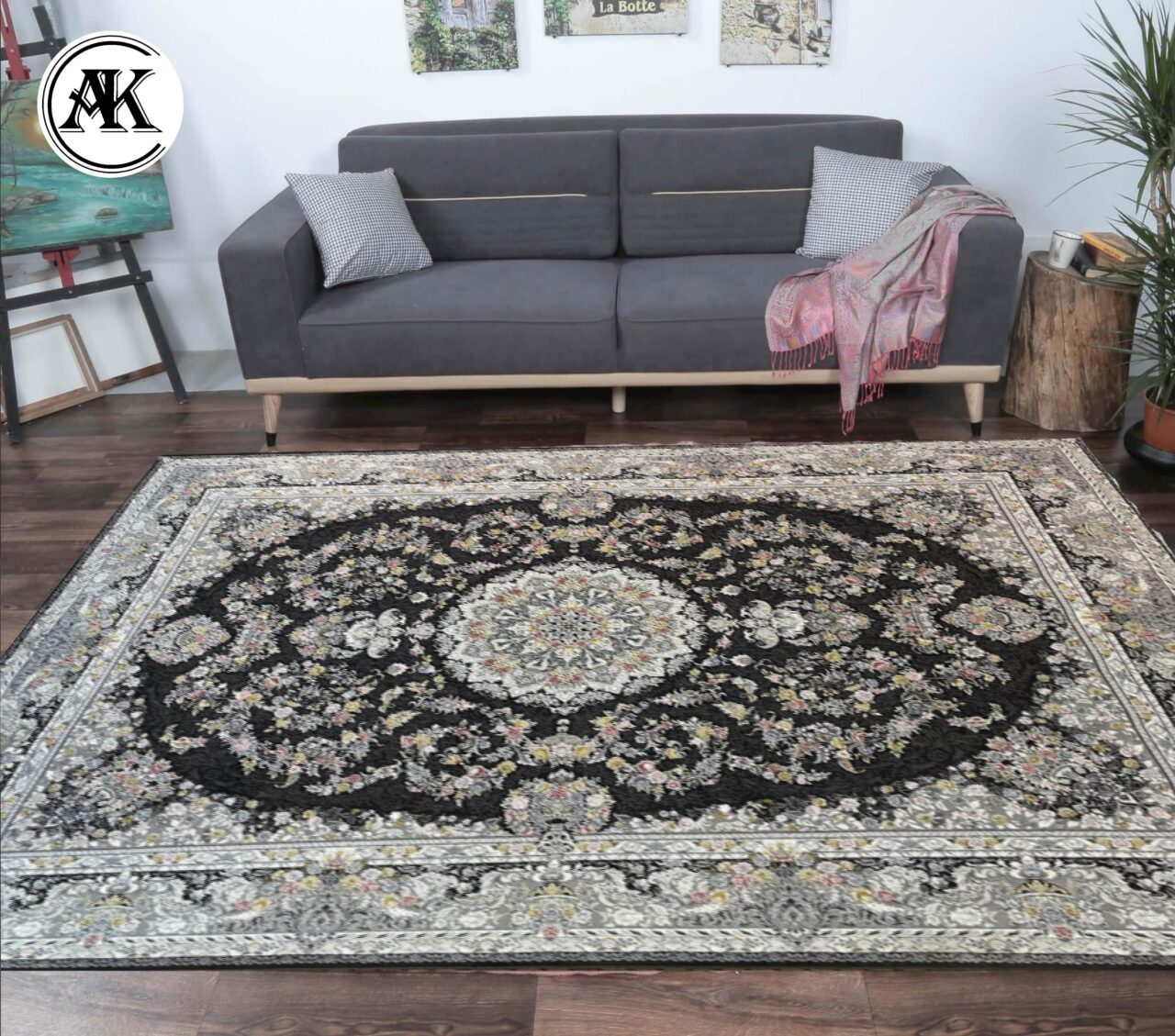 دکوراسیون فرش 1200 شانه پردیس زغالی گل_برجسته