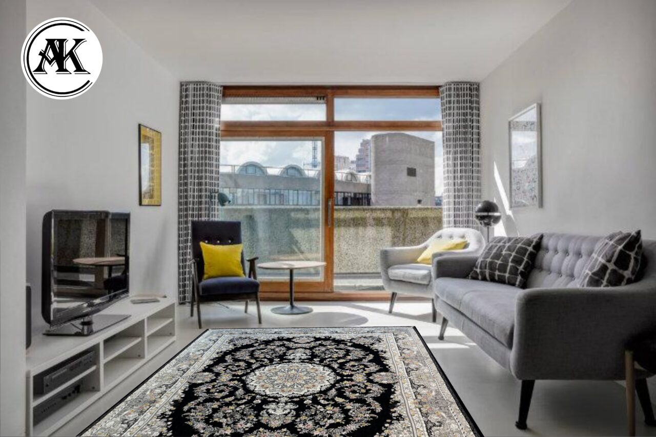 دکوراسیون فرش 1200 شانه پردیس سرمه_ای گل_برجسته