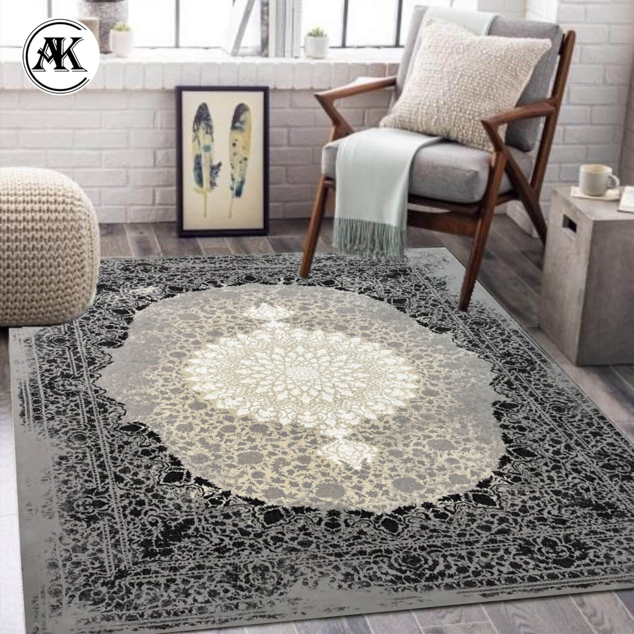 دکوراسیون فرش 1200 شانه کارولین نقره_ای گل_برجسته