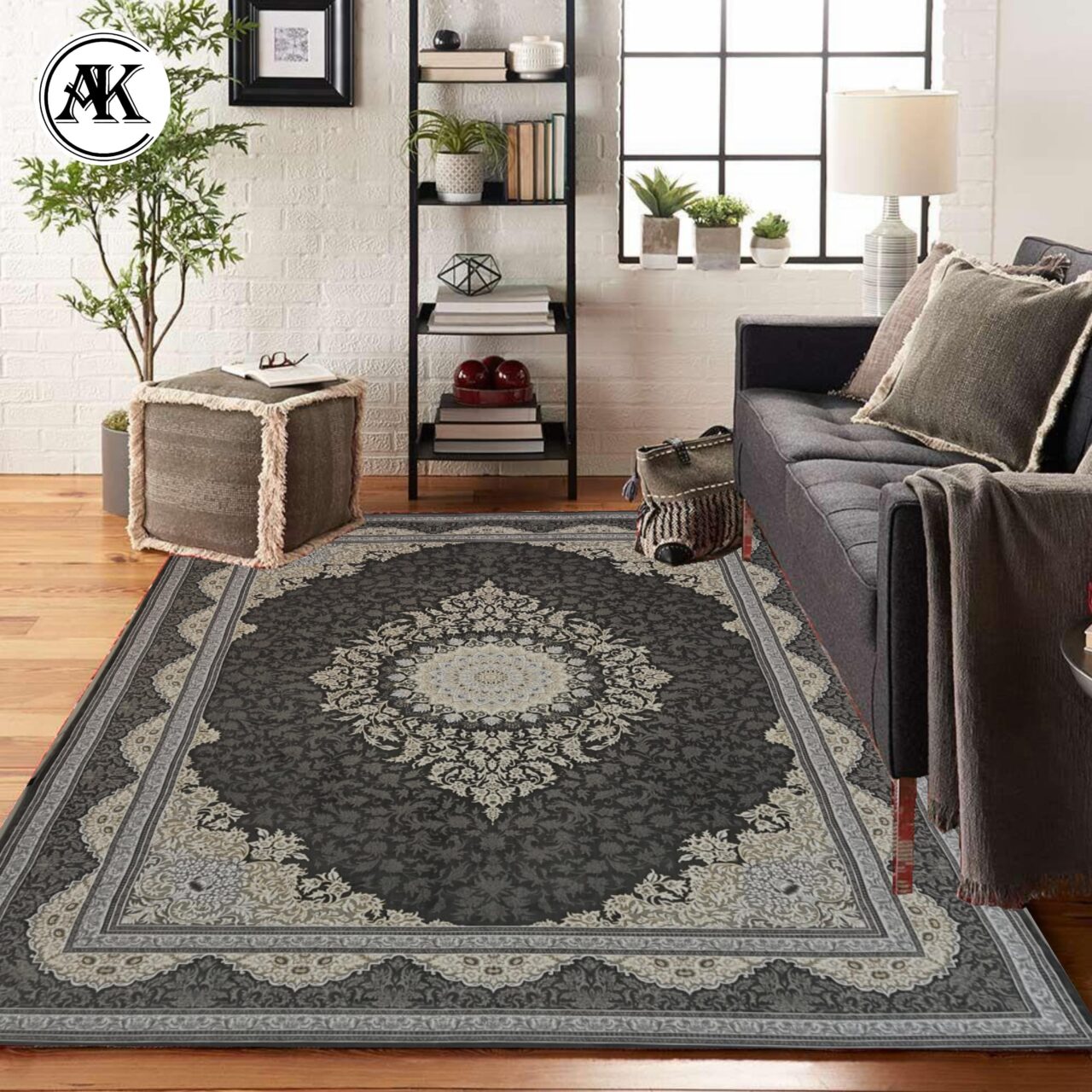 دکوراسیون فرش 700 شانه آرتا زغالی گل_برجسته